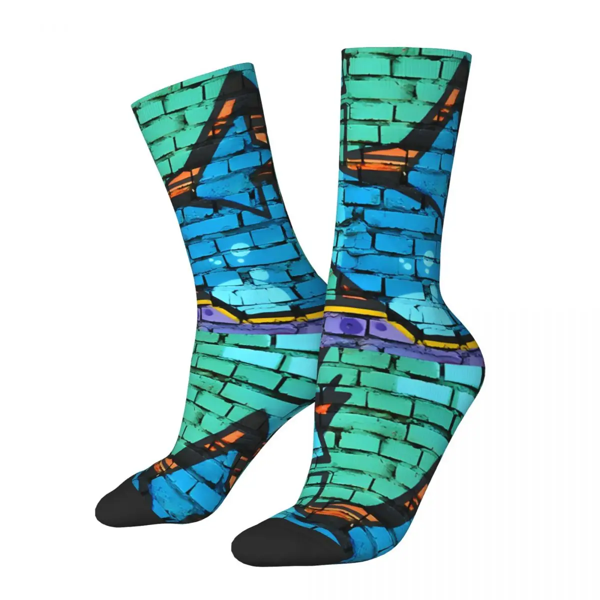 Crazy compression Graffiti Inspired Wall Sock for Men Harajuku Seamless Pattern Crew Sock Casual