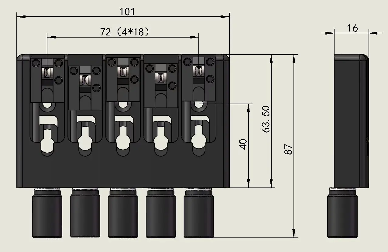 5 String Slightly Adjustable String Spacing Headless Bass Bridge Black Base CNC Processing With String Lock