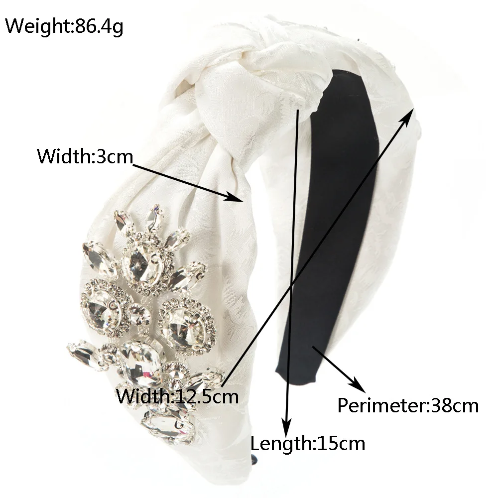 New Printed Fabric Knotted Hair Hoop Fashion Baroque Diamond-Embedded Wide-Brimmed High Skull Top Hair Accessories