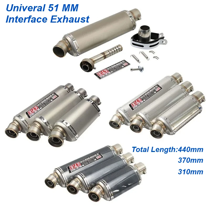 

51MM Universal Motorcycle Exhaust Muffler Escape 310MM/370MM/440MM Moto For PCX125 FZ1N Z900 CBR500R R6 R25 R3 R1 Z400 Z650