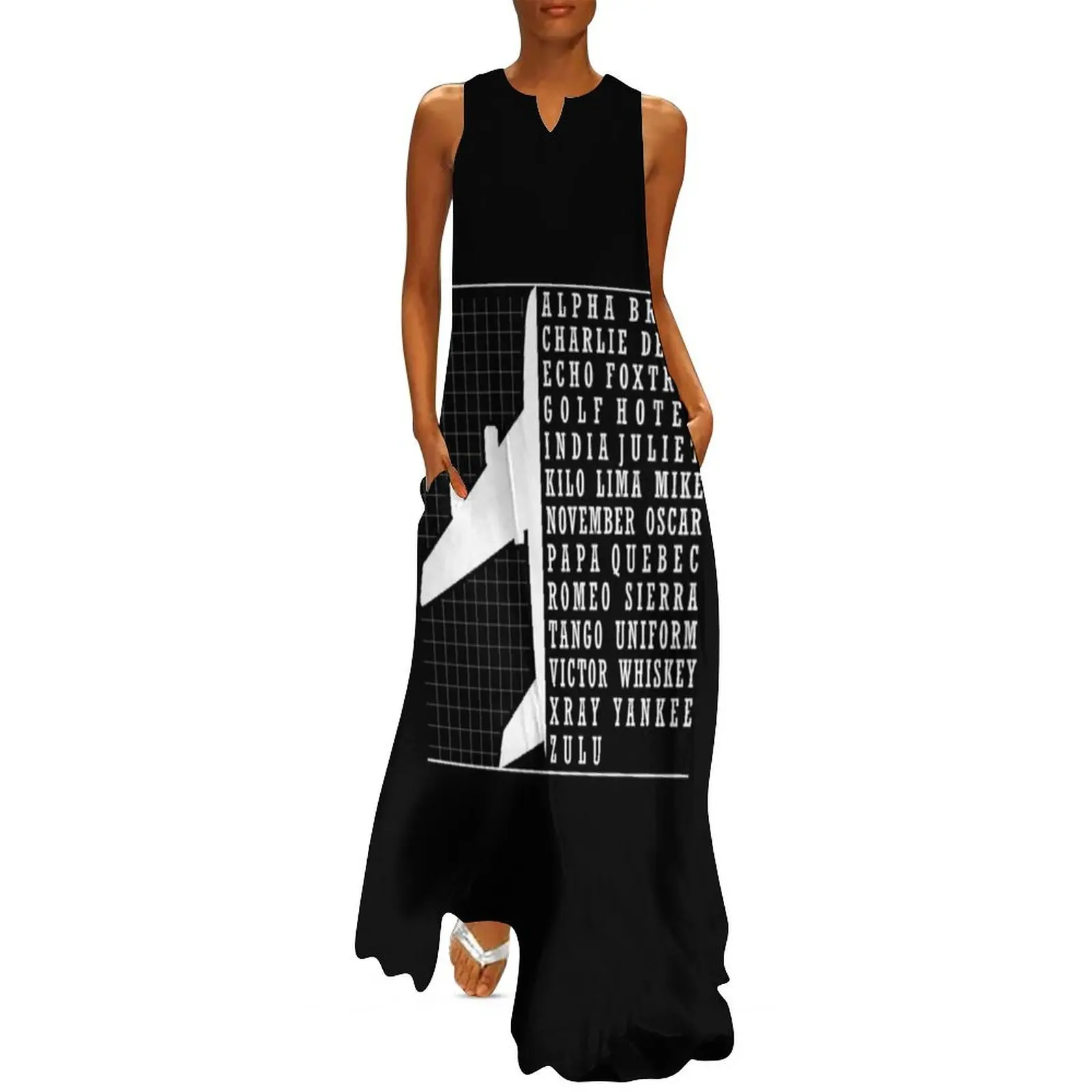 Phonetic Alphabet Airplane Pilot Flying Aviation Long Dress Dresses gala evening dress