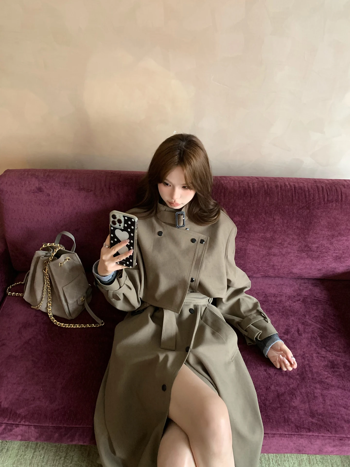 

Корейское длинное пальто свободного кроя Anneop: модная уличная одежда оверсайз из смесового полиэстера с длинными рукавами