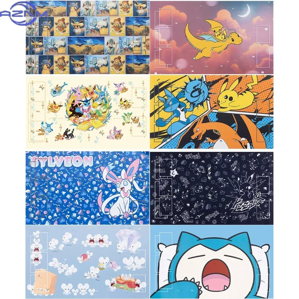 Models Pokémon Battle Play Mat Pikachu Dragonite Sylveon Maushold Card Game Mat, Anti-slip Anime Table Pad Gift Desktop Decor