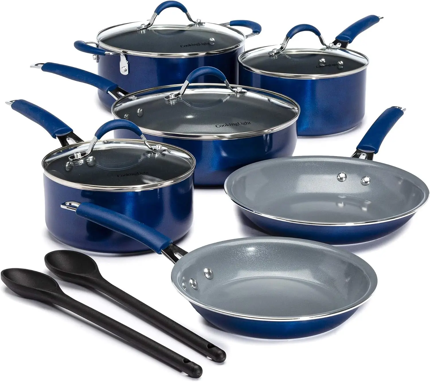 

Nonstick Ceramic Pots and Pans Set with Silicone Stay Cool Handles, Dishwasher Safe, 12-Piece Cookware Set