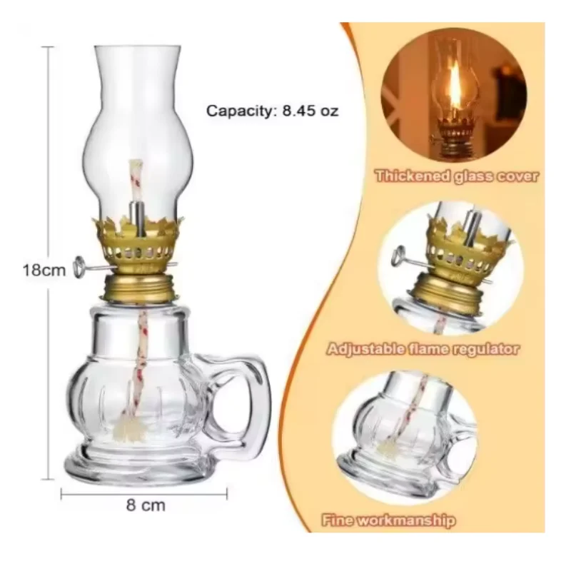Vintage Glass Hurricane Oil Lamp Small Size Emergency Lighting Home Decor Ideal for Chamber Use
