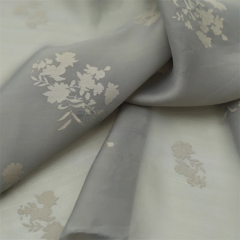 

Fabric: Apricot gray cherry blossom jacquard organza fabric, handmade DLY fabric