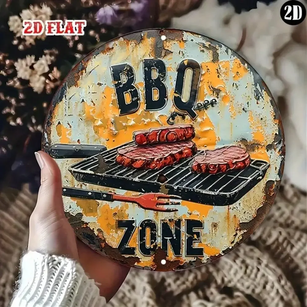 Letrero Metálico Vintage para Parrilla de BBQ con Diseño de Bistec, Placa Decorativa 2D Resistente, Ideal para Hogar, Bar, Cafetería, Cuarto de Hombre, Patio Trasero