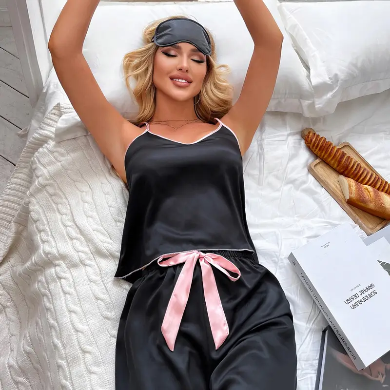Women Sexy Satin Pijamas Set Lingerie Sleepwear Silk Saitn Nightwear Sleeveless Pajamas Set Home Wear Pyjama Femme Pyjamas - Image 2
