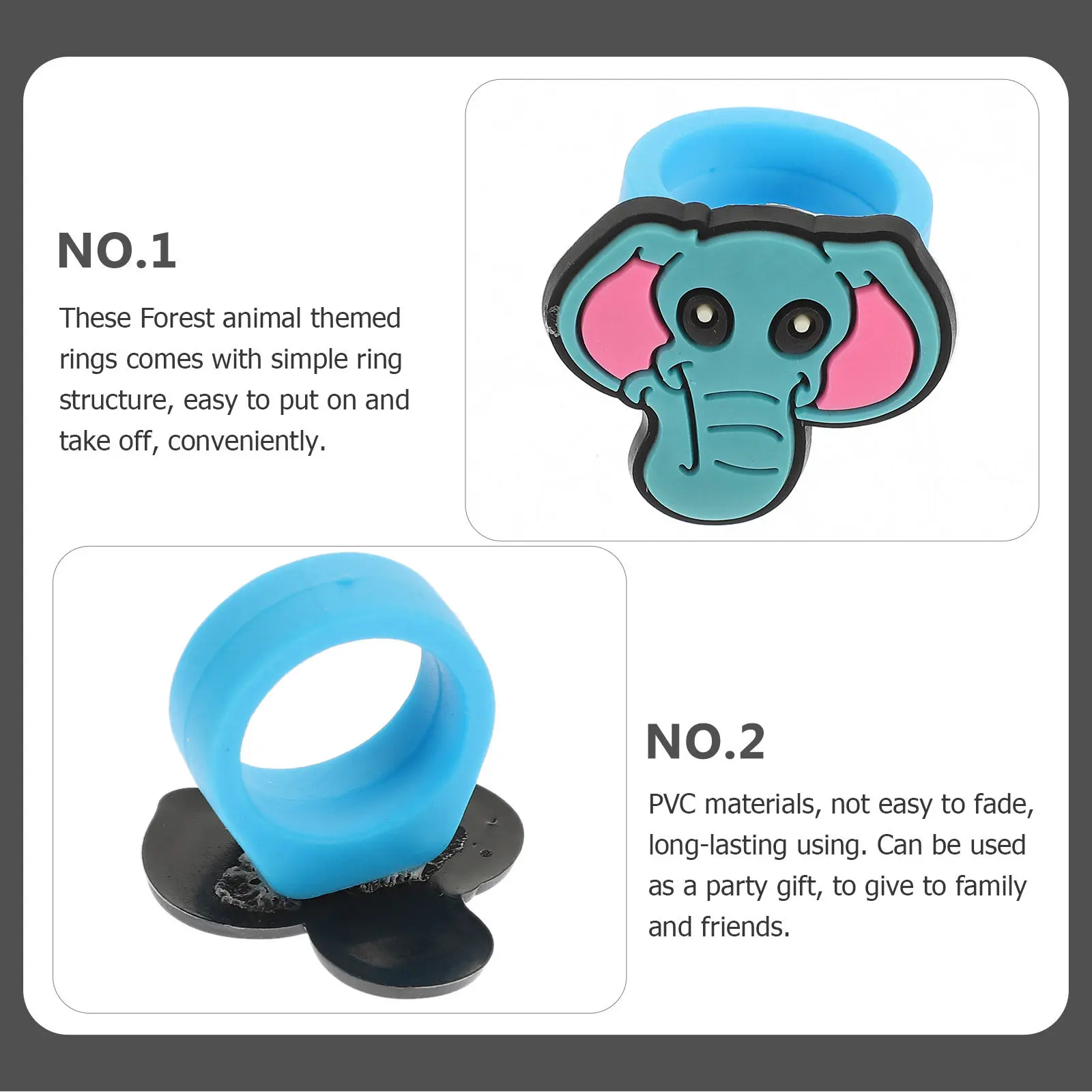 

25pcs Forest Animal Rings PVC Colorful Chunky Funny Cute Animal Party Favors Birthday Festival Decor Gifts Accessories