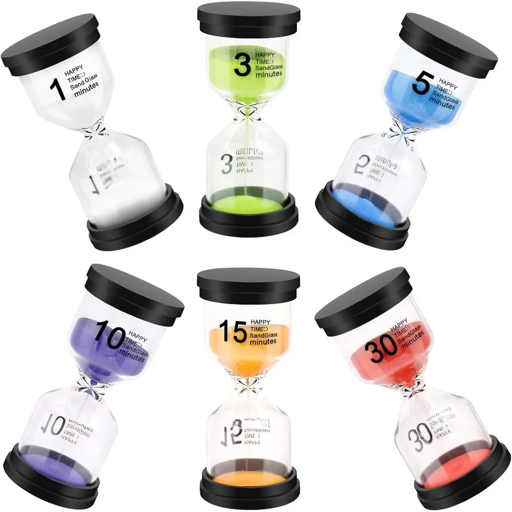 Colorful 1/3/5/10/15/30 Minute Sand Timers with Protective Cover - Set of 6 for Home, Office, and Kitchen
