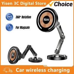 Car Magnetic Wireless Charger Dashboard Phone Holder Adjustable Long Arm For Magsafe iPhone 16 15 14 13 12 Pro Max Fast Charging