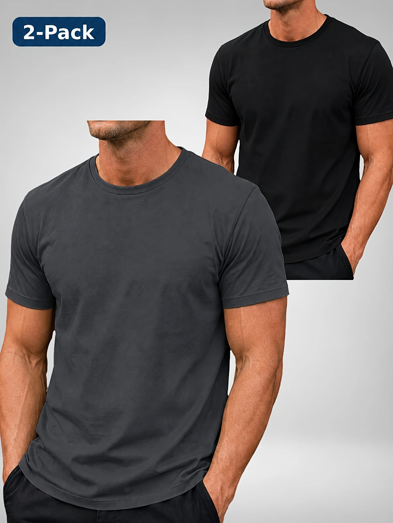 2-piece Neutral Round Neck T-shirt Solid Color Minimalist Style Set Easy To Wash and Change