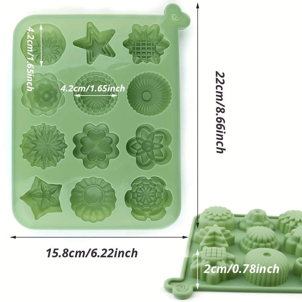 1 Flower-Shaped Silicone Cake Mold with 12 Different Flower Shapes for Making Chocolate, Pudding, Cake Decorations, Soap, Candles, Fruit Ice, Etc