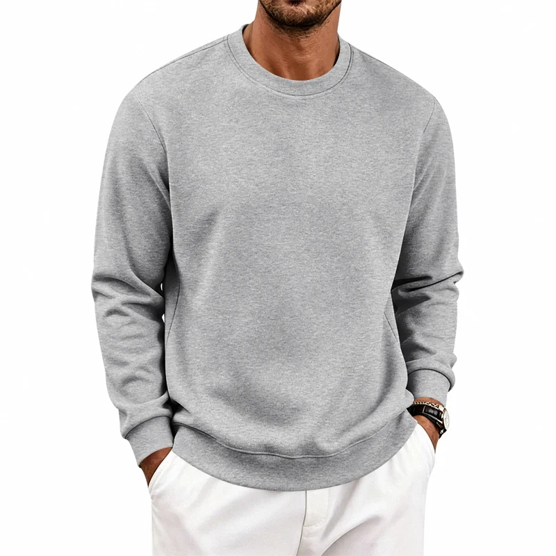 Einteiliger, locker sitzender, klassischer, mit Fleece gefütterter Rundhals-Langarm-Sweatshirt für Herren, warmes, winddichtes, lässiges Winter-Oberteil – Detail 8