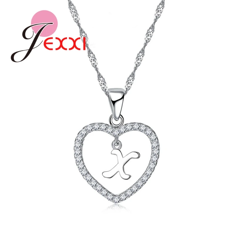 Special Collections A to Z Letters Real 925 Sterling Silver Lovely Heart Shape Pendant Necklace Crystals Women Accessory