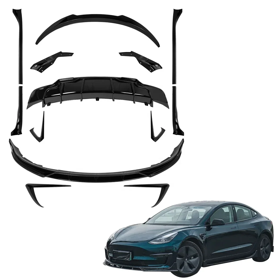 

PP Material Fast style Face Kit for tesla model 3 body kit accessories front lip rear diffuser side skirt rear spoiler 2018-2023