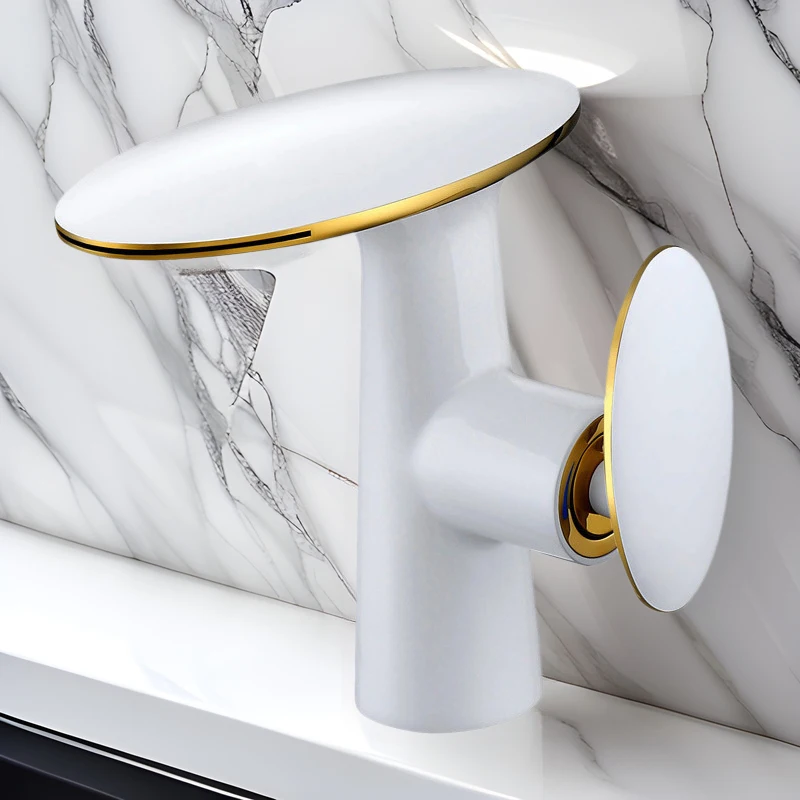 

Full Brass White Basin Faucet European Style Single Handle Hot Cold Water Tap Bathroom Countertop Vessel Sink Tap