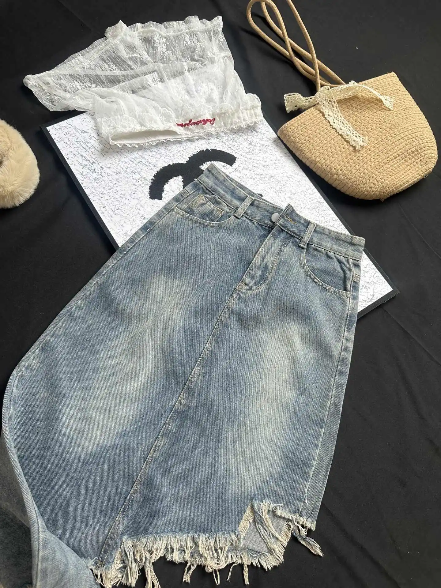 Women's Blue A-line Denim Skirt Vintage Long Cowboy Skirt Harajuku Y2k High Waist Asymmetrical Jeans Skirts 2000s Clothes Summer
