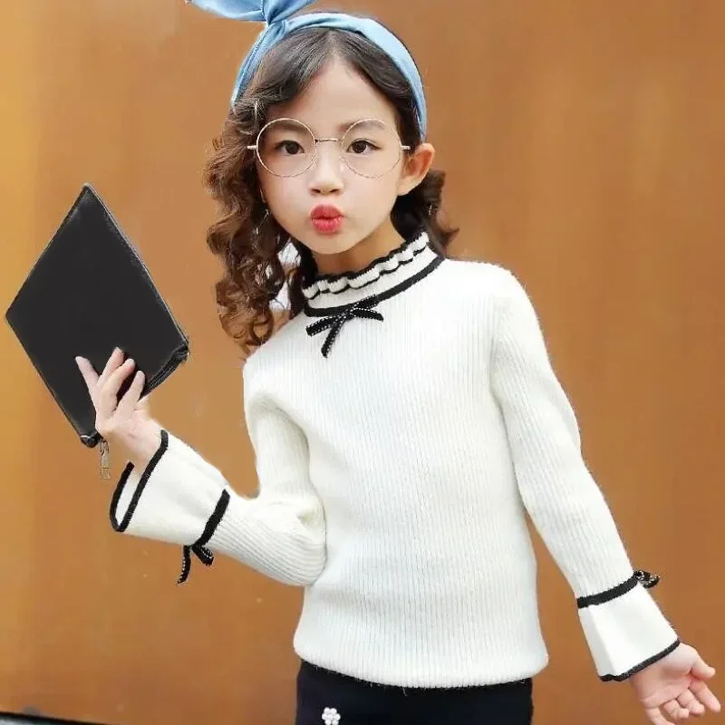 Children Clothes Spring Fall Winter Long Sleeve Toddler Teen School Big Girls Sweater Tops Ruffles Kids Pullover Sweaters JW4392