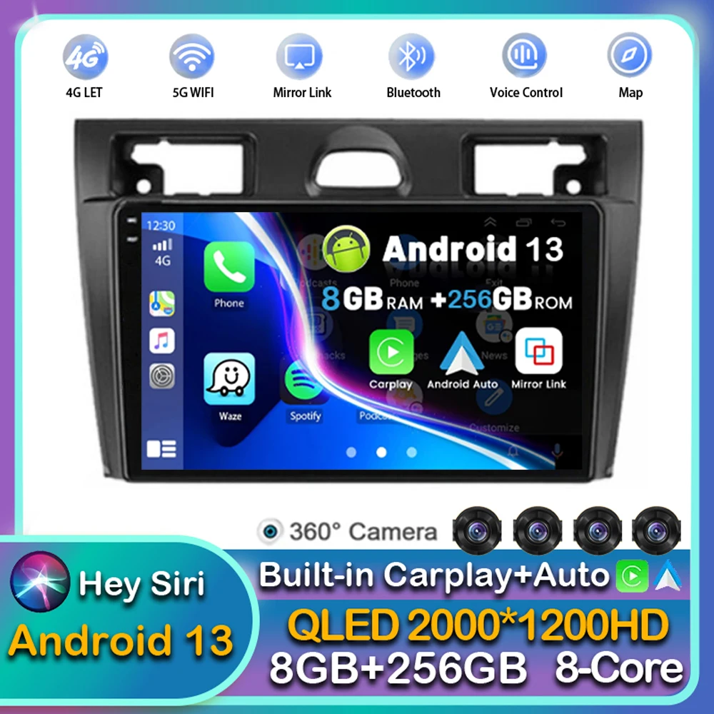 

Автомагнитола Carplay, Android 13, Wi-Fi + 4G для Ford Fiesta Mk VI 5 Mk5 2002-2008, мультимедийный проигрыватель, стерео, GPS, 2DIN, головное устройство Dsp