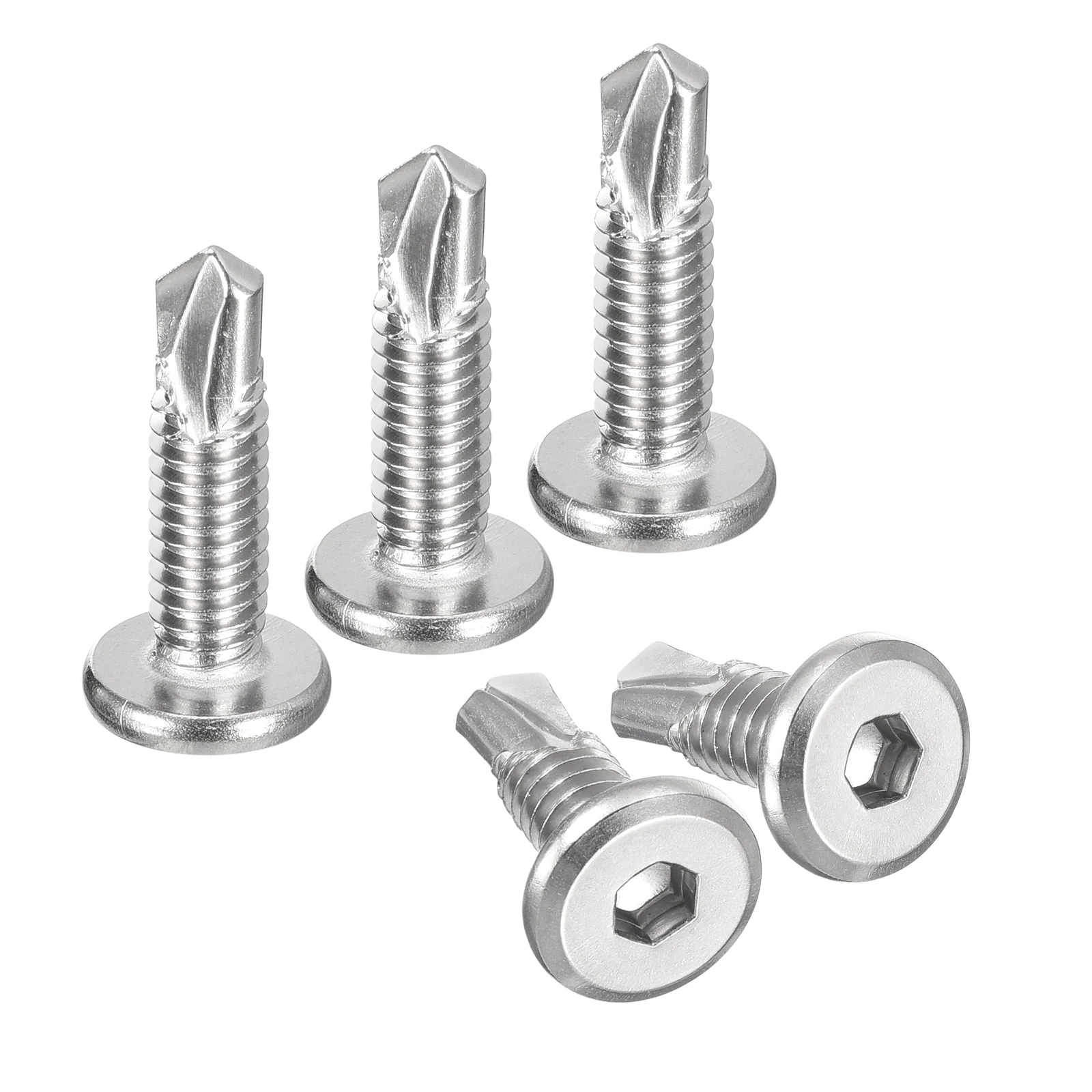 100pcs 410 Stainless Steel Hex Socket Self Tapping Screws 1/4 x 3/4