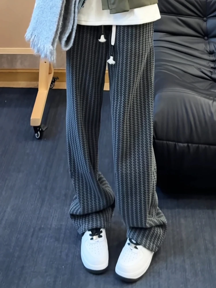 

Мужские прямые спортивные брюки на флисовой подкладке, зимние, в американском стиле, с расклешенным низом, повседневные, с полосатым узором Fibone