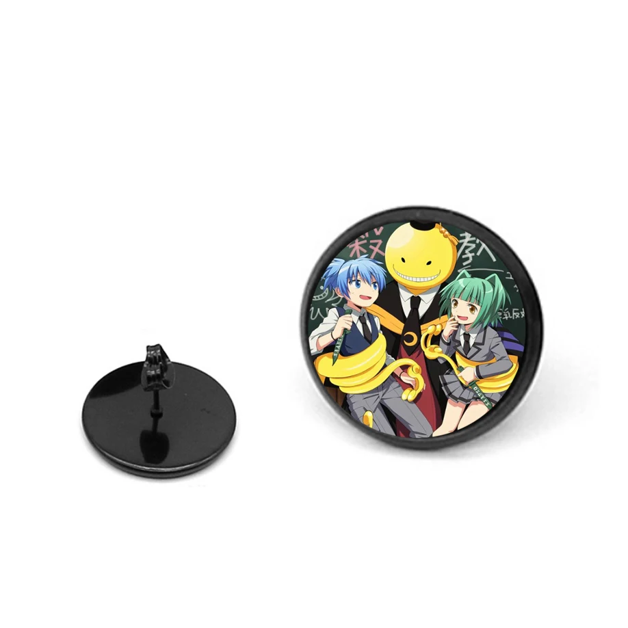 Pendientes de 2 piezas para niñas, aretes redondos con forma redonda, cierre bonito, estilo Anime, Assassination Classroom, Wo, color negro