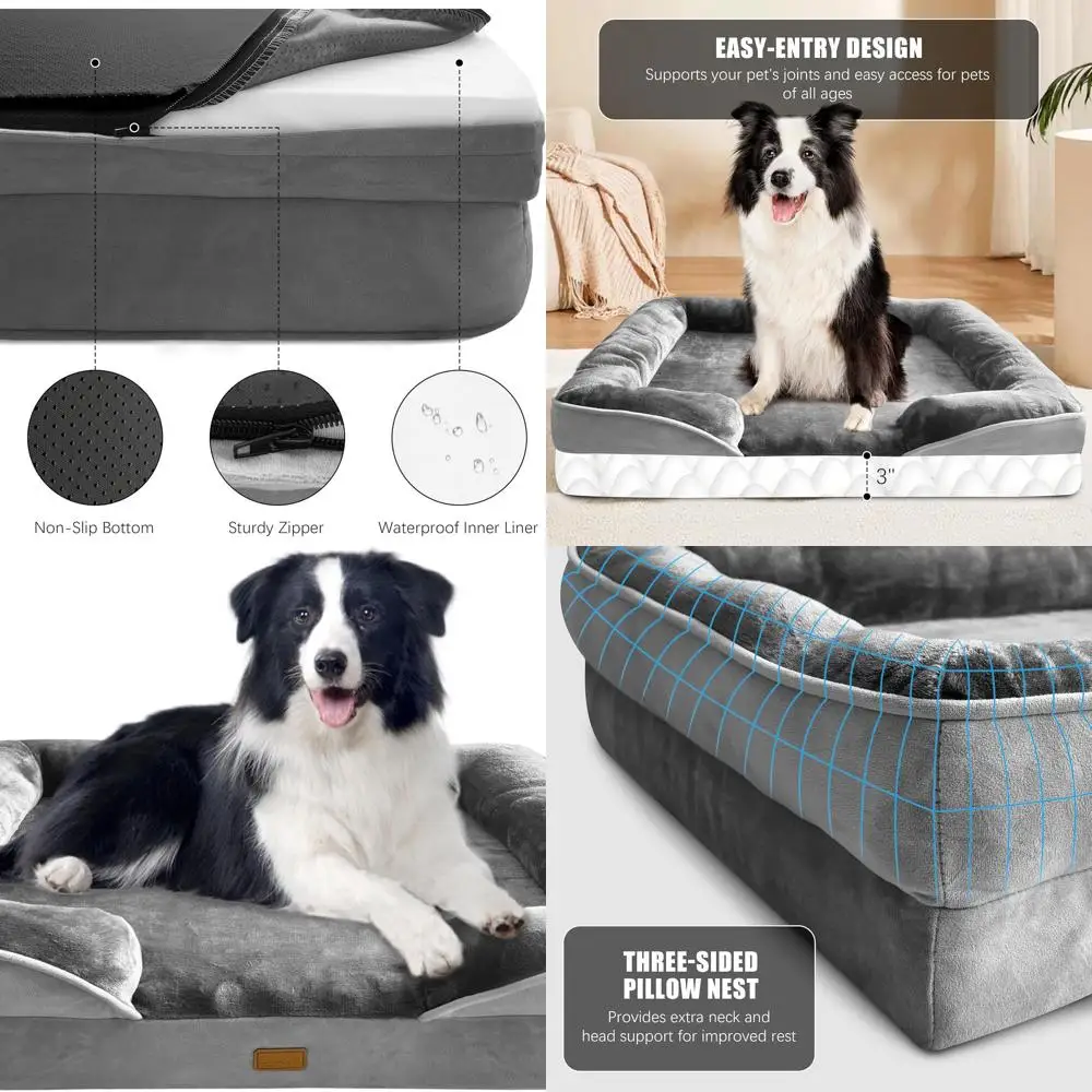 

Large Orthopedic Sofa Bed for Dogs with Sides, Supportive Foam, Washable Cover, Waterproof and Non-Slip, Grey - L-Plus
