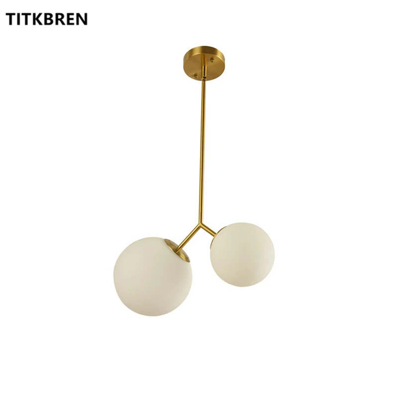 

Nordic Creative Double Glass Ball Pendant Light Bedroom Bedside Pole Suspension Ceiling Lamp Indoor Simple Dining Room Fixtures