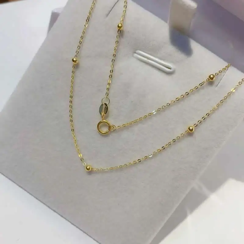 

Fine Gold 18K Yellow Gold Necklace Women AU750 Gold Beads Link Chain Necklace