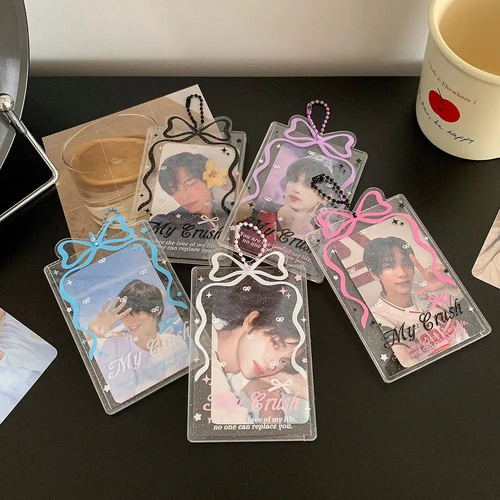 Акриловый прозрачный держатель для фотокарточек Idol Gu, чехол для хранения карт с бантом для девочек, маленький твердый корпус для карточек, защитный чехол для фотокарточек