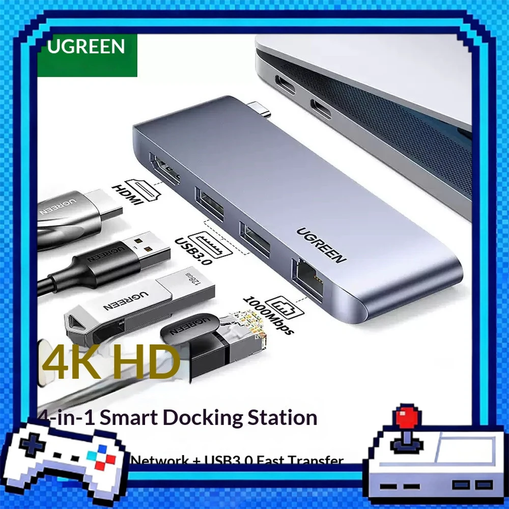 UGREEN CM458 20490 USB C Hub Direct Plug HDMI Gigabit Ethernet Docking Station Multiport Adapter for Laptop Computer Monitor