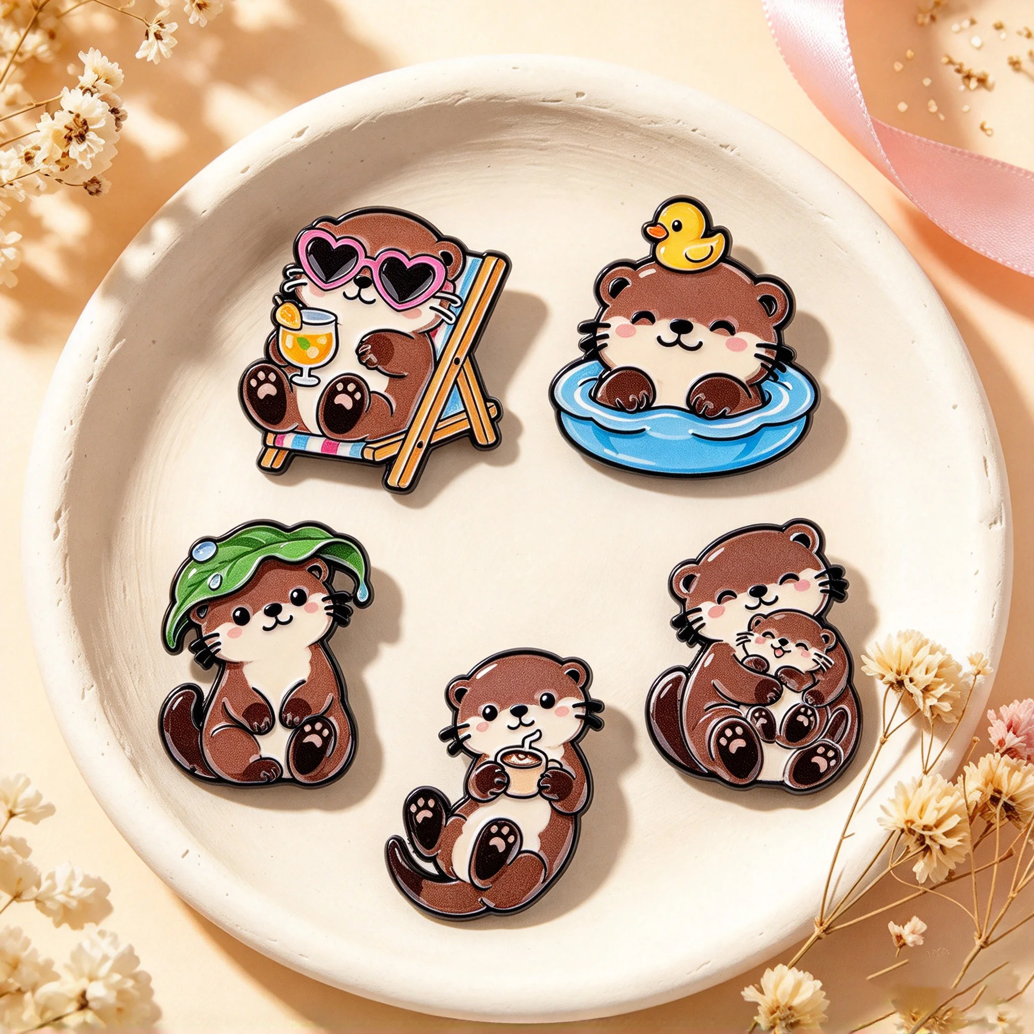 Cute Otter Duck Coffee Sunglasses Summer Lapel Pins for Bags Jackets Hats Clothes Decors Accessories Gifts Friends and Women Men