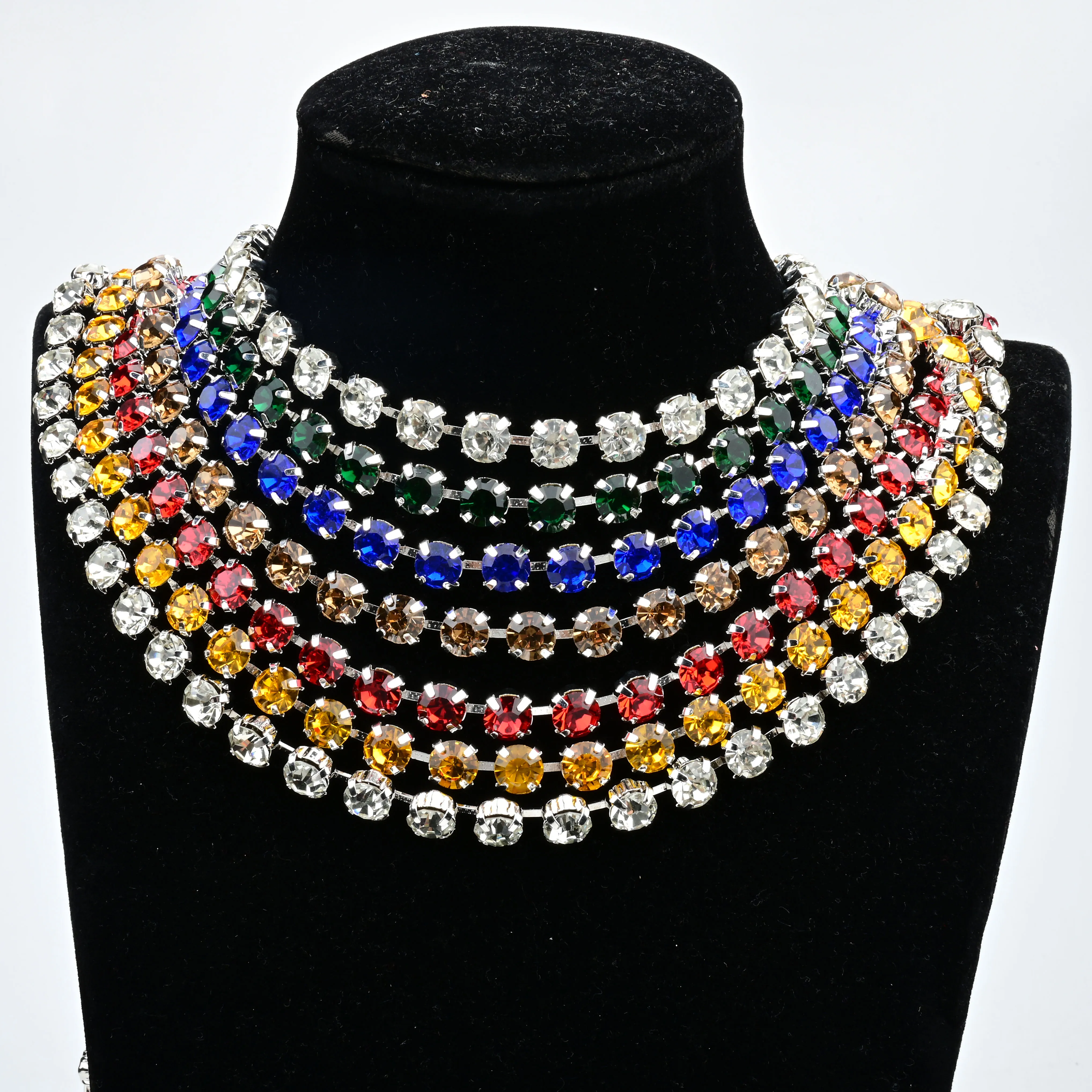 1 meter 8mm Round 4-Claw Glass Rhinestone Chain Multi Color Crystal Trim DIY Apparel Footwear