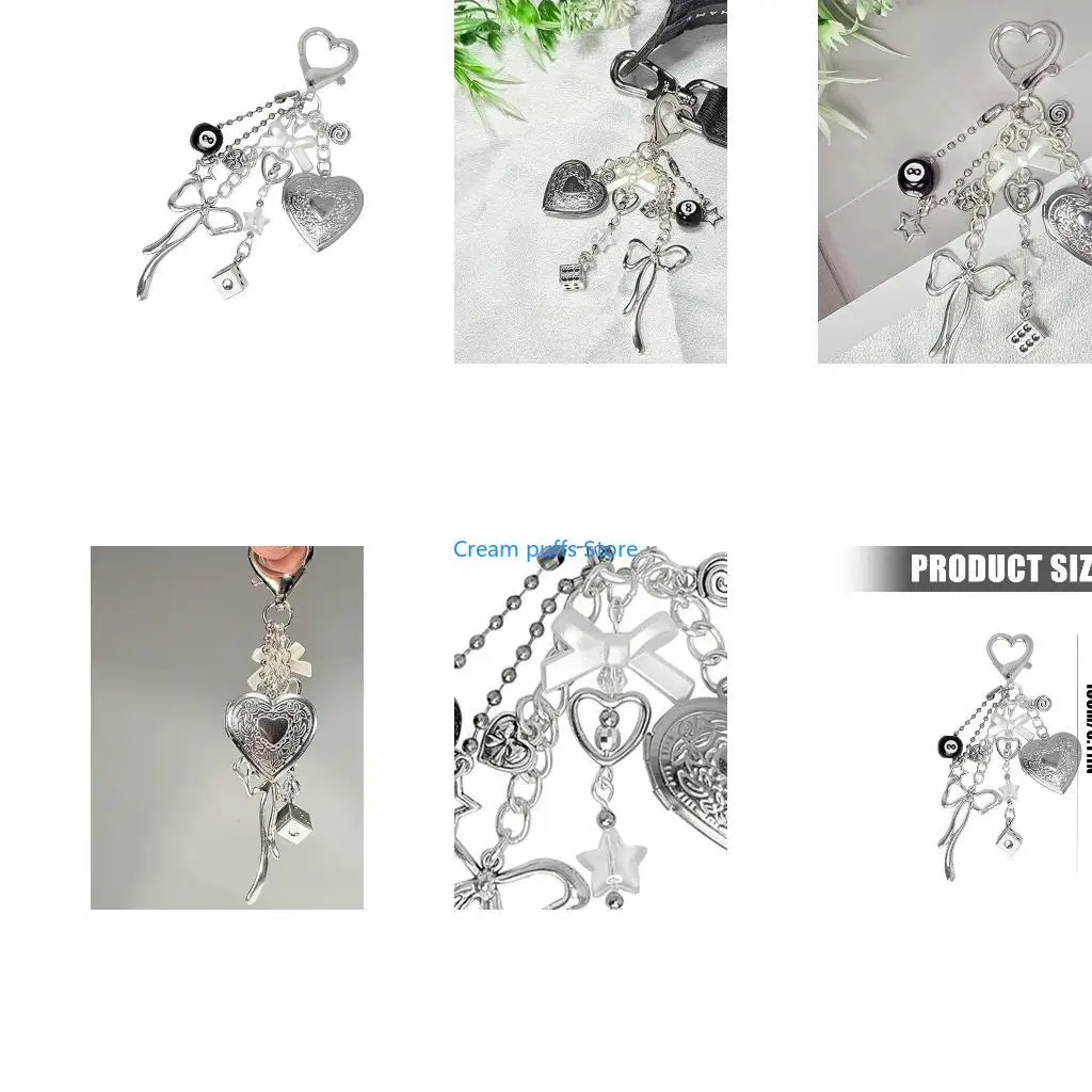 50LE Trendy Styles Heart Keychain Fashion Keyring for Bag Charm with Metal Construction and Bead Faux Pearls Embellishments
