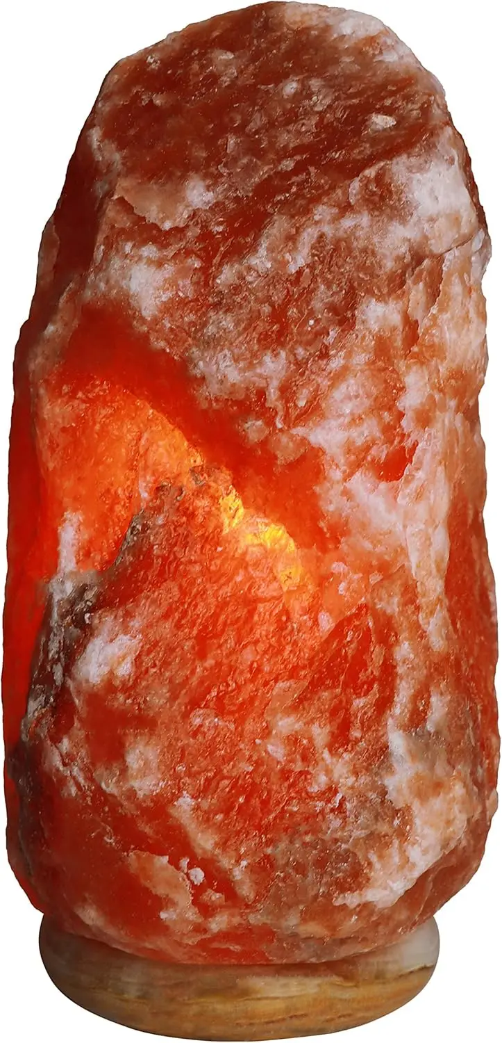 Lampada in cristallo di sale naturale dell'Himalaya, larghezza 11,5" con base in onice - Luce soffusa terapeutica per l'aria pulita e il relax