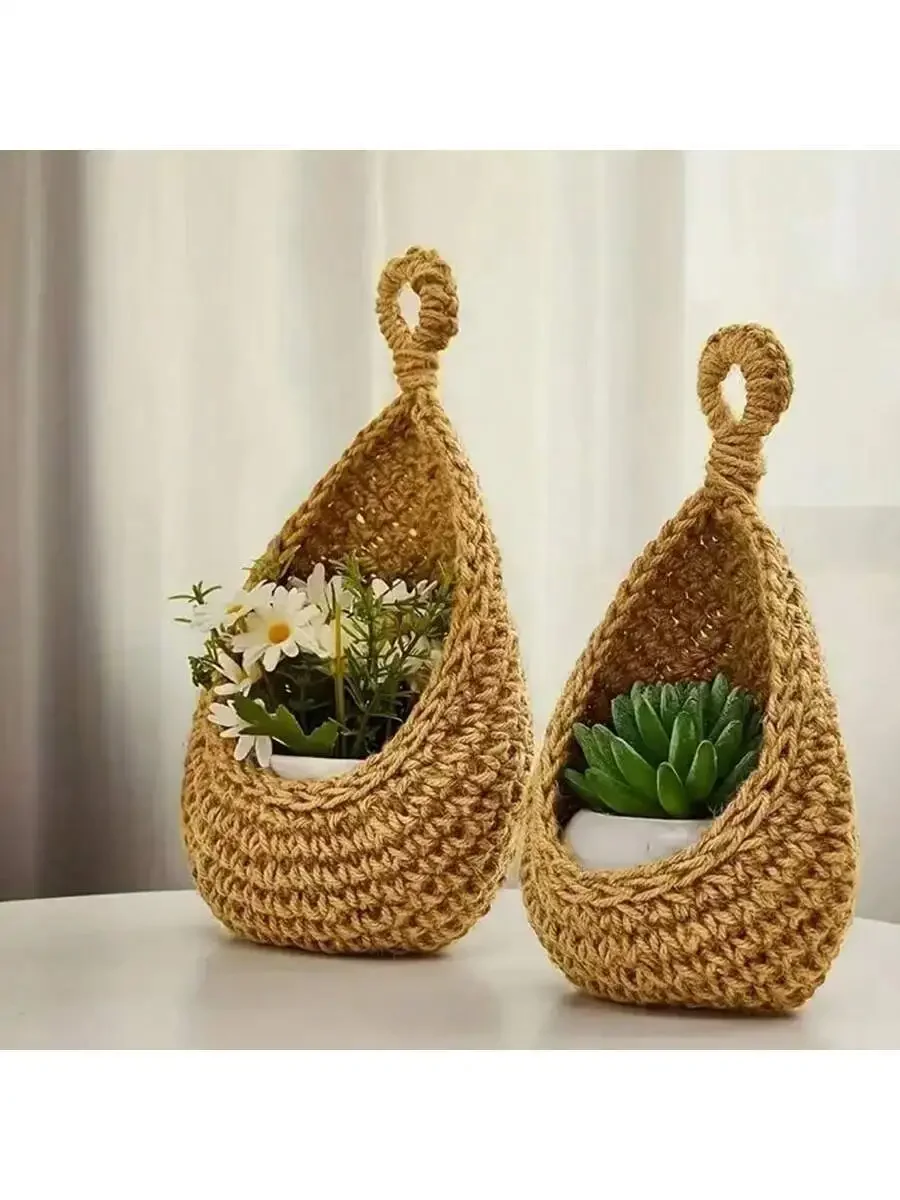 1pc Bohemian Style Woven Hanging Basket, Teardrop Shaped, Great For Storing Vegetables And Fruits, Kitchen Storage view 3