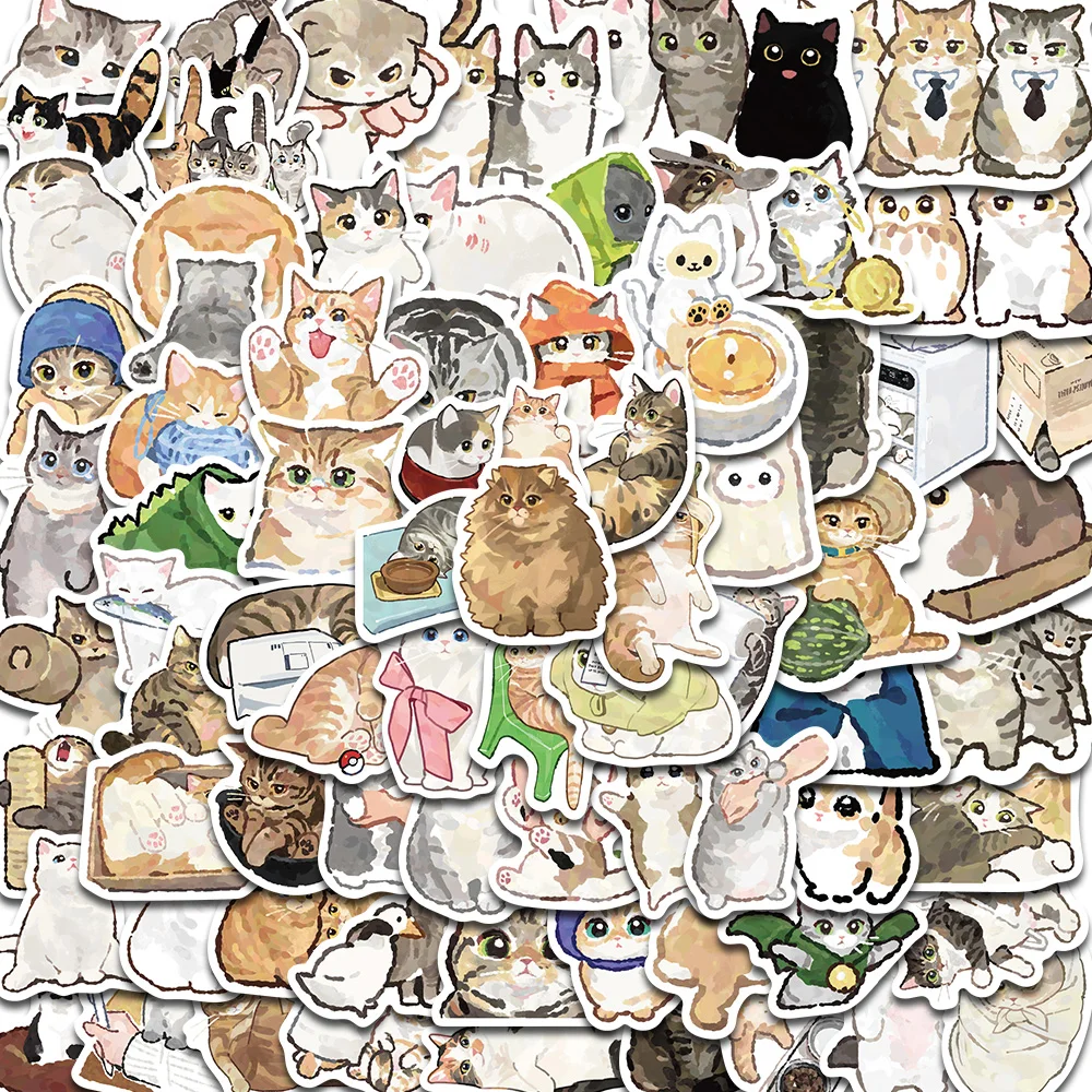 77/154 pçs kawaii dos desenhos animados gato graffiti adesivos requintado materiais animais caso portátil bagagem café bagagem adesivo à prova dwaterproof água