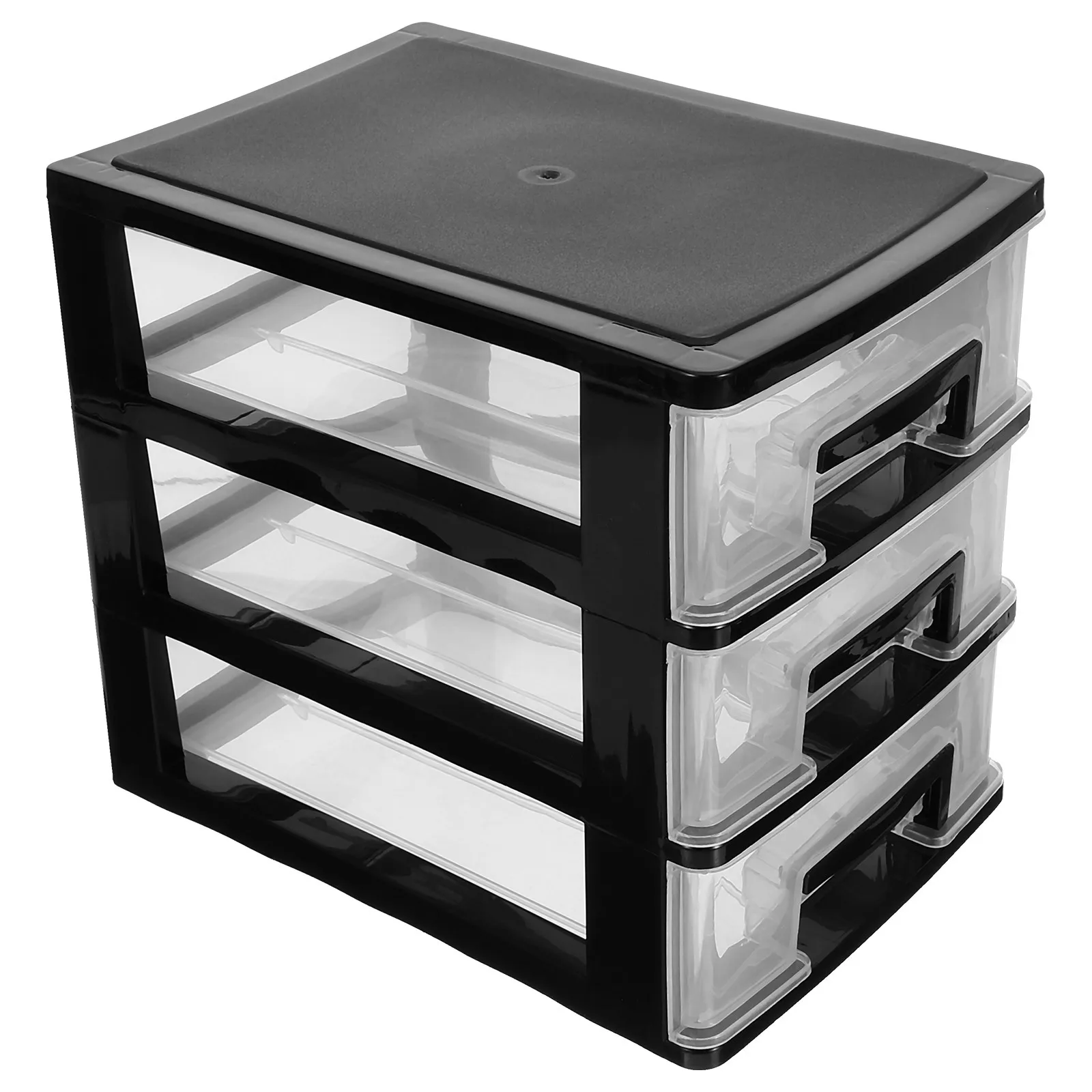 

Three-Layer Drawer Storage Box Plastic Multifunction Cabinet Portable Organizer Furniture Black Transparent for Room Office
