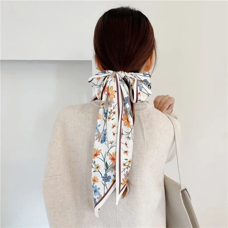 Fashion Floral Print Silk Skinny Scarf Women Thin Neck Long Scarves Narrow Office Lady Shawl Bandanas Female Hairbands