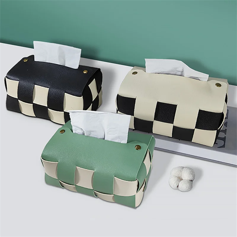 Tissue Box Creative Simple Luxury Handmade Weaving Checkerboard Pattern Home Living Room Dining Table Paper Drawer Tissue Box