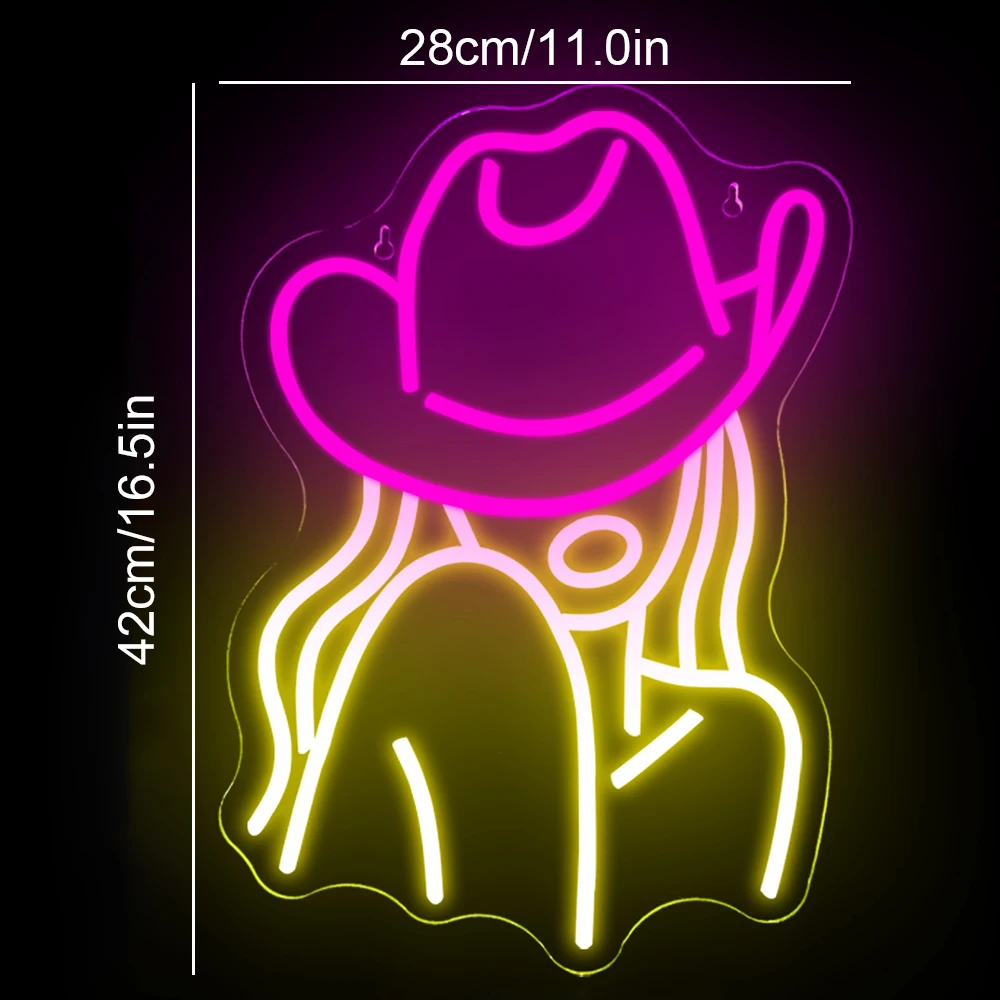 Imagem -02 - Western Cowboy Hat Neon Led Sinal Lady Luz Sinal Sexy Mulher Decoração da Parede Quarto Bar Loja