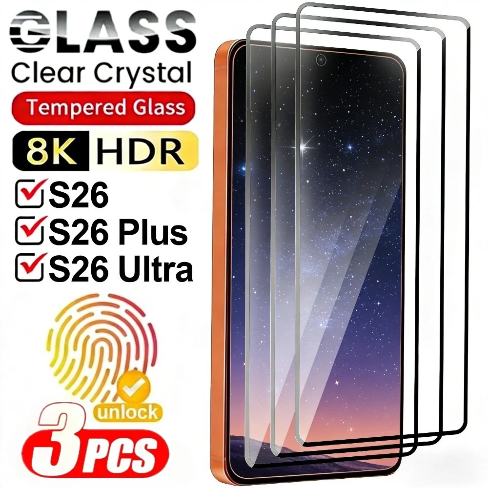

3Pcs Full Cover Tempered Glass for Samsung Galaxy S26 S25 S24 S23 Ultra S22 S21 Plus S25 S26 Edge Anti-Scratch Screen Protector