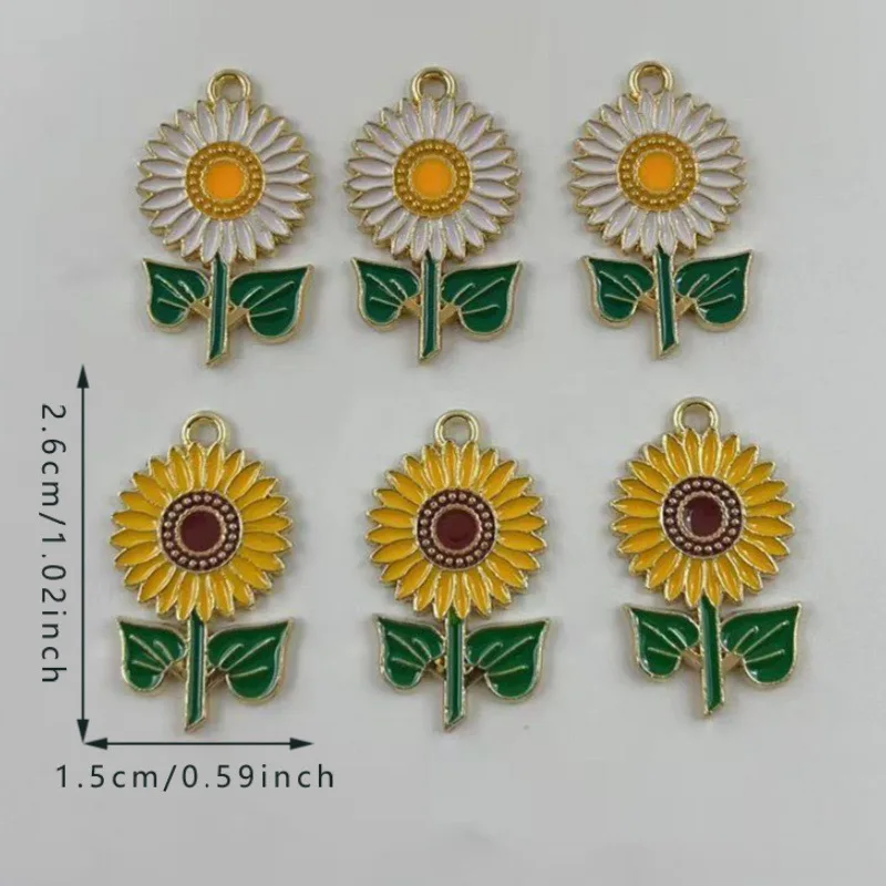 12pcs Alloy Series Drip Oil Sunflower Pendant Accessories Handmade DIY Pendant Bracelet Necklace Keychain Making view 6