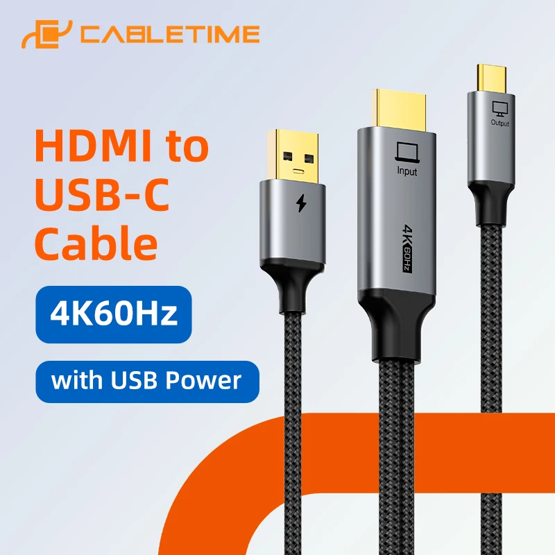 

CABLETIME Кабель HDMI-USB C 4K60 Гц Стабильный сигнал с игровой консолью USB Power к монитору USB C для PS3/4/5 Switch Nintendo