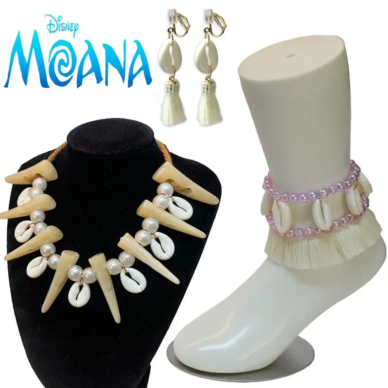 Moana Chief Tui Necklace for Adult Kids Disney New Movie Anklet Earring Set Cartoon Women Girl Ankle Chain Birthday Xmas Gifts