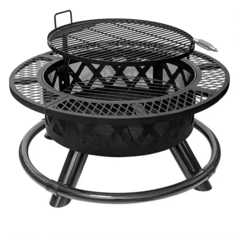 2026 3 In 1 Outdoor Camping Wood Burning Charcoal Adjustable Height Barbecue Fire Pit