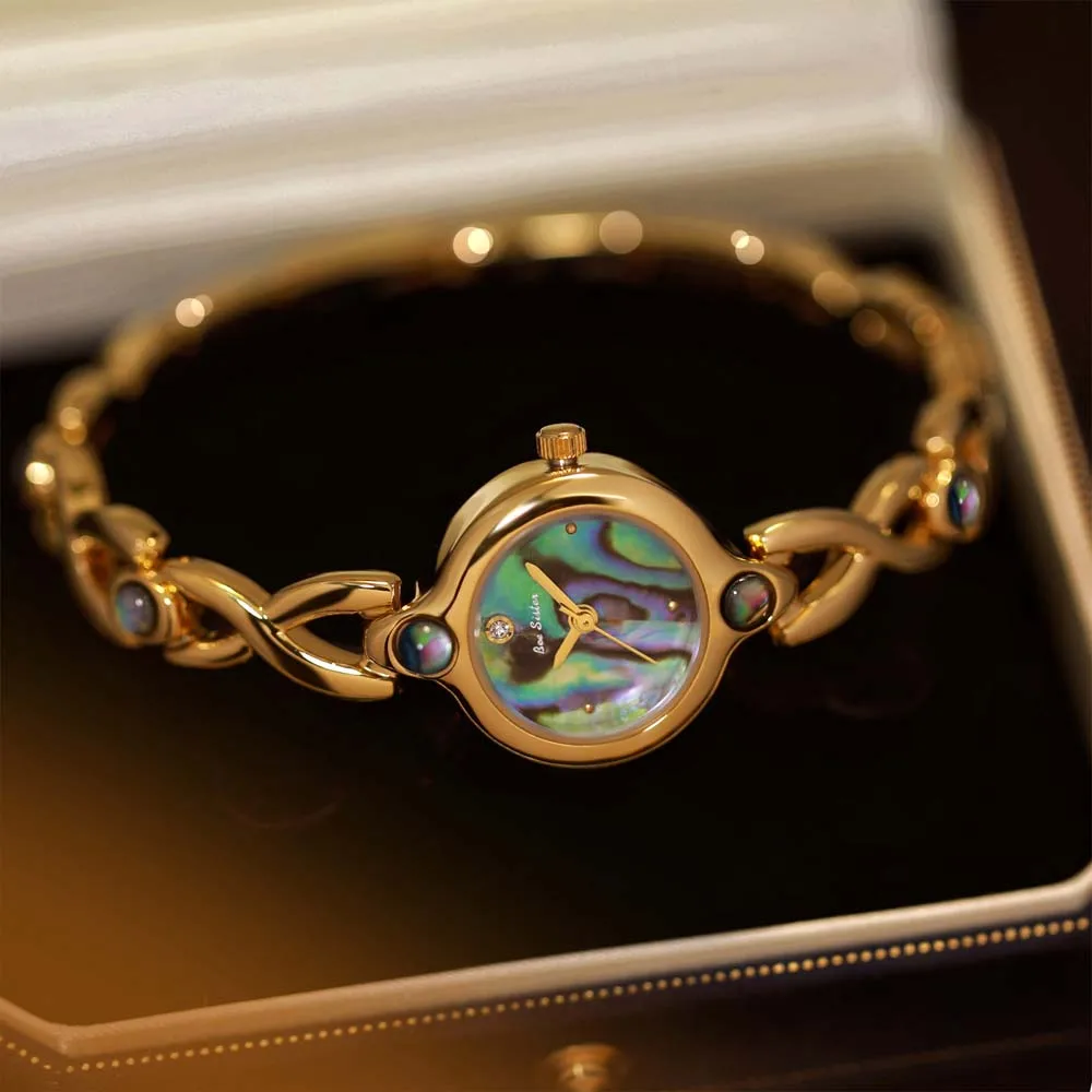 

Роскошные женские кварцевые часы из натурального черного морского ушка с циферблатом, модные маленькие наручные часы, элегантный женский браслет, часы, подарки