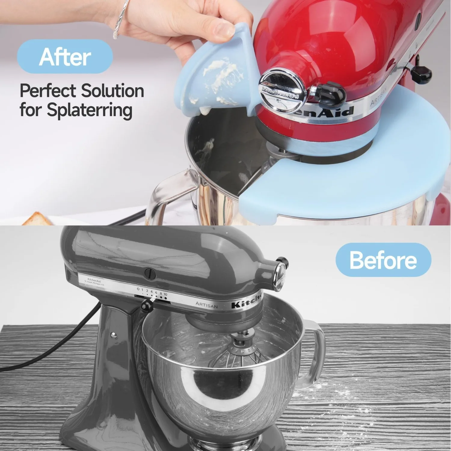 2 PC/Set Silicone Mixers Bowl Round Cover and Half-moon Lid for KitchenAid 4.5-5QT Tilt-Head Stand Mixers Stainless Steel Bowl