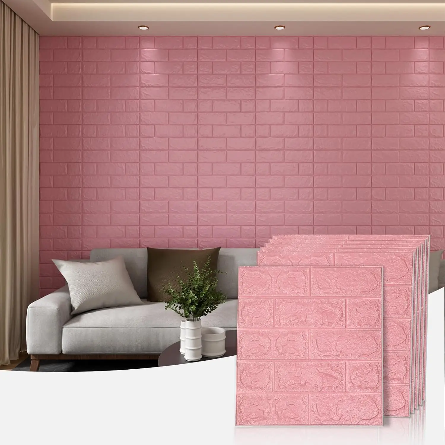 3D Wall Panels Peel and Stick, 43.5 Sq Ft XPE Foam Stone 3D Wallpaper, Textured Faux Brick Wall Panels Pink, 30PCS